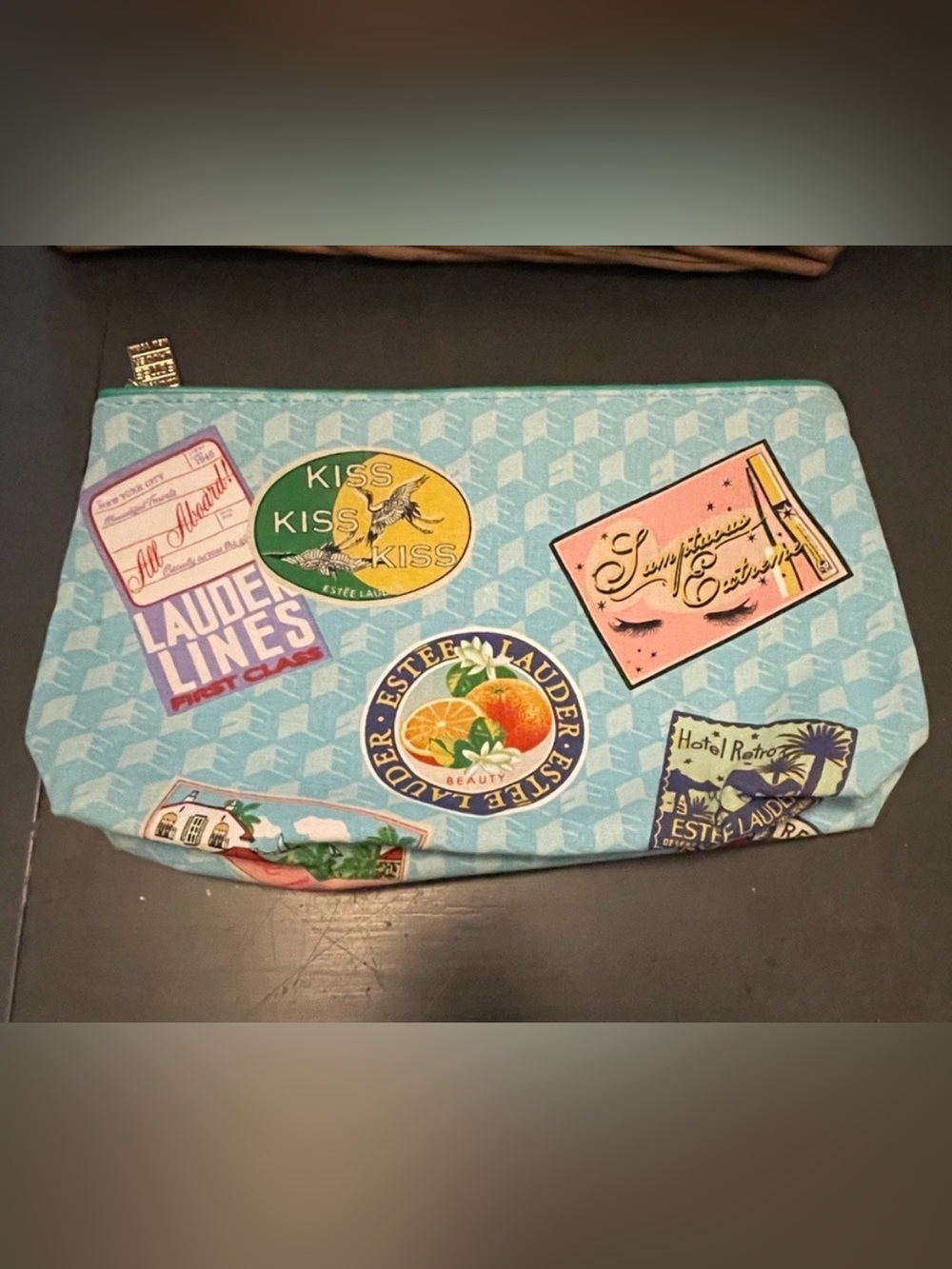 Estee Lauder Light Blue Pouch with Travel Patches